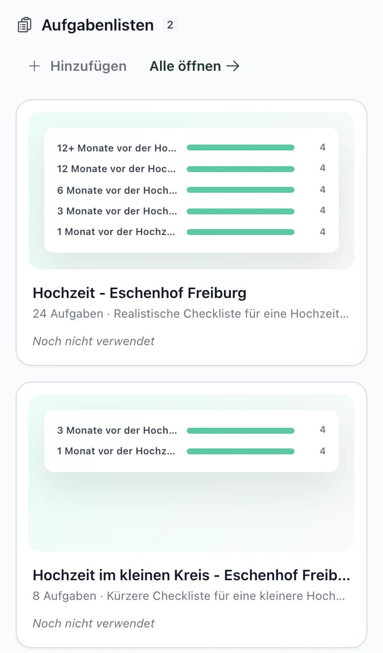 Vorlagen am Smartphone: Aufgabenlisten mit Vorschau nach Monaten bis zur Hochzeit