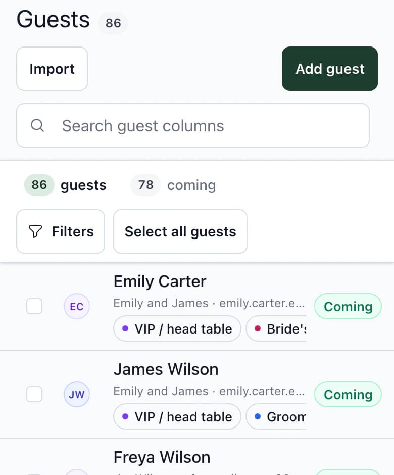 Guest list on a phone