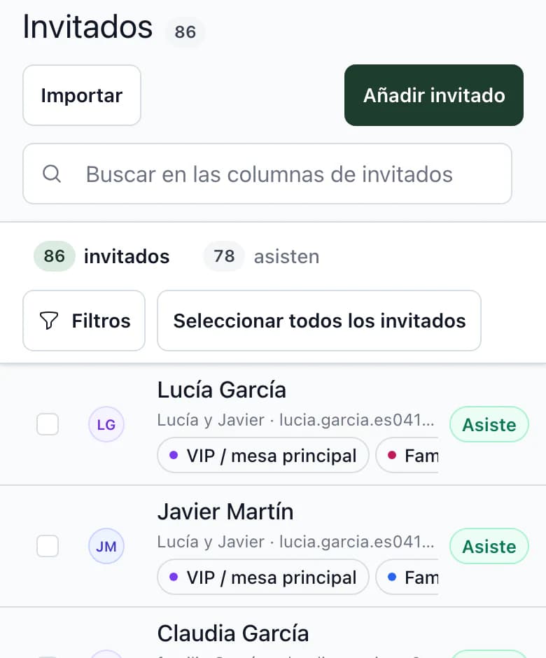 Lista de invitados en el móvil