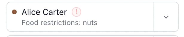 Guest Alice Carter with a nut-related dietary restriction
