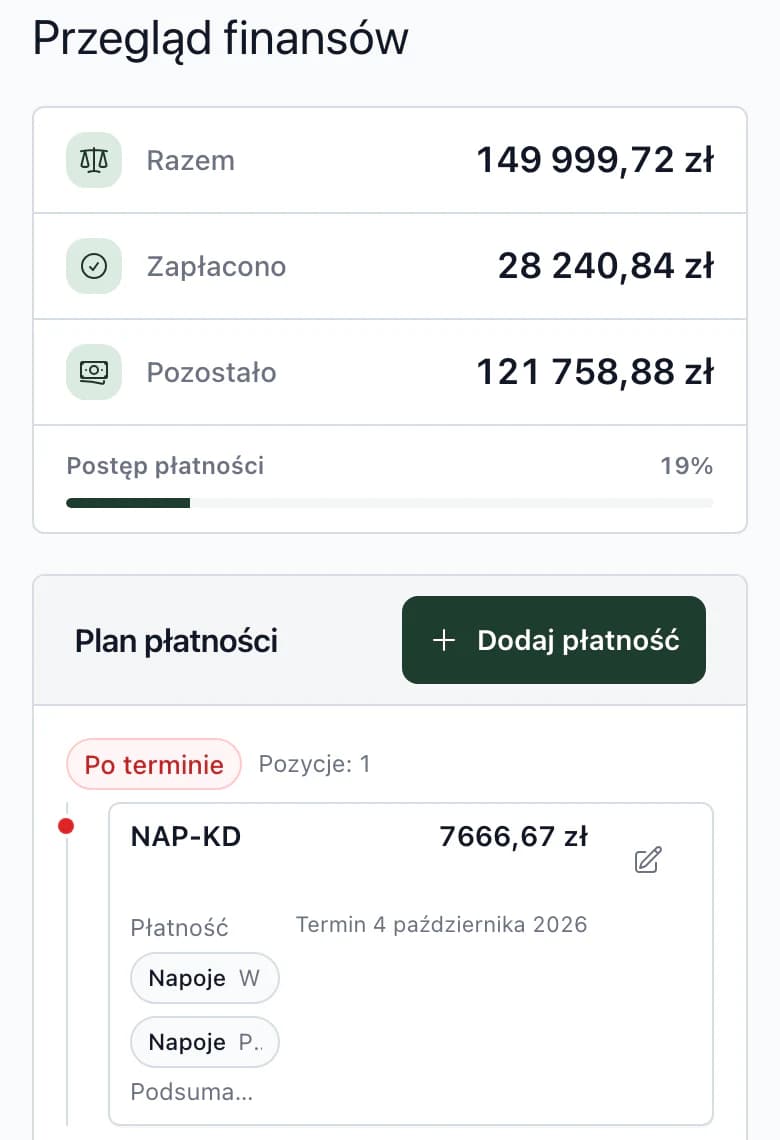 Budżet na telefonie: razem, zapłacono, pozostało i pierwsza płatność planu
