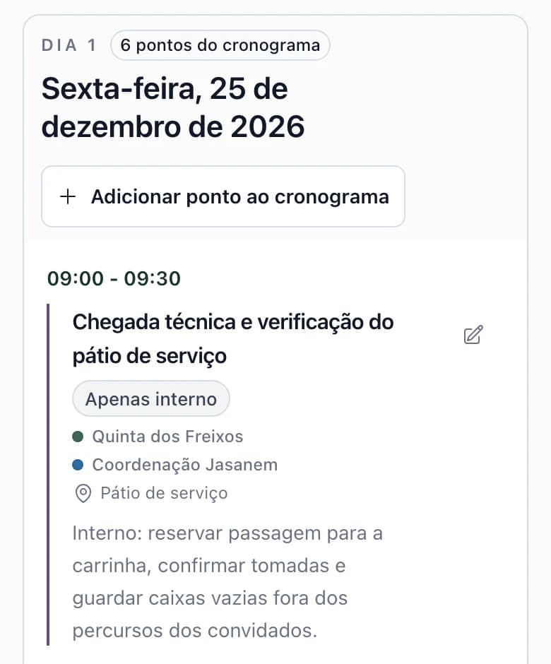 Cronograma no telemóvel