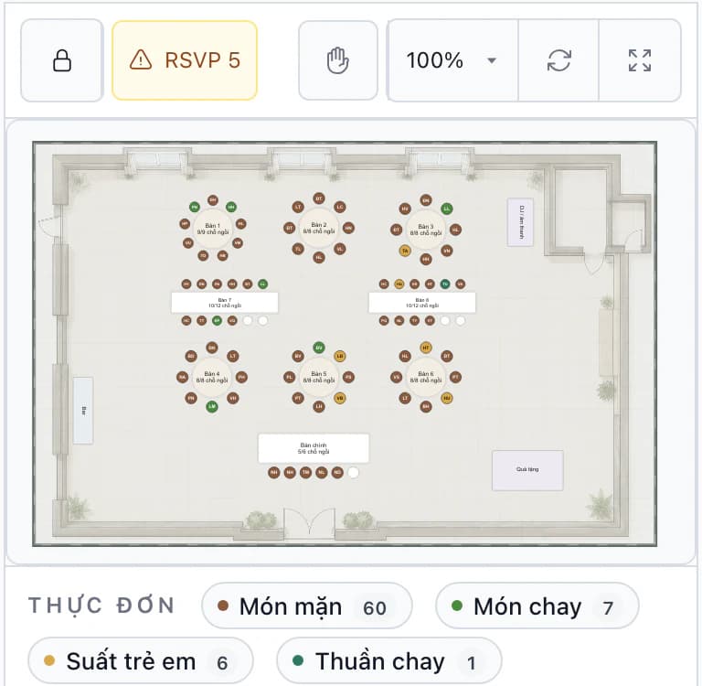 Sơ đồ chỗ ngồi trên điện thoại: sơ đồ nhà kho và tổng hợp thực đơn