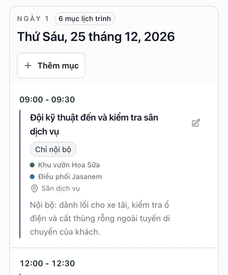 Lịch trình trên điện thoại