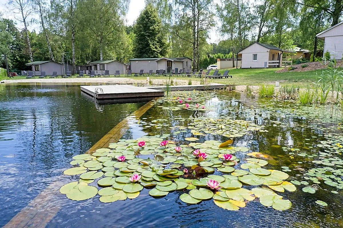 Obora Resort – Pohled na rybník a areál resortu.